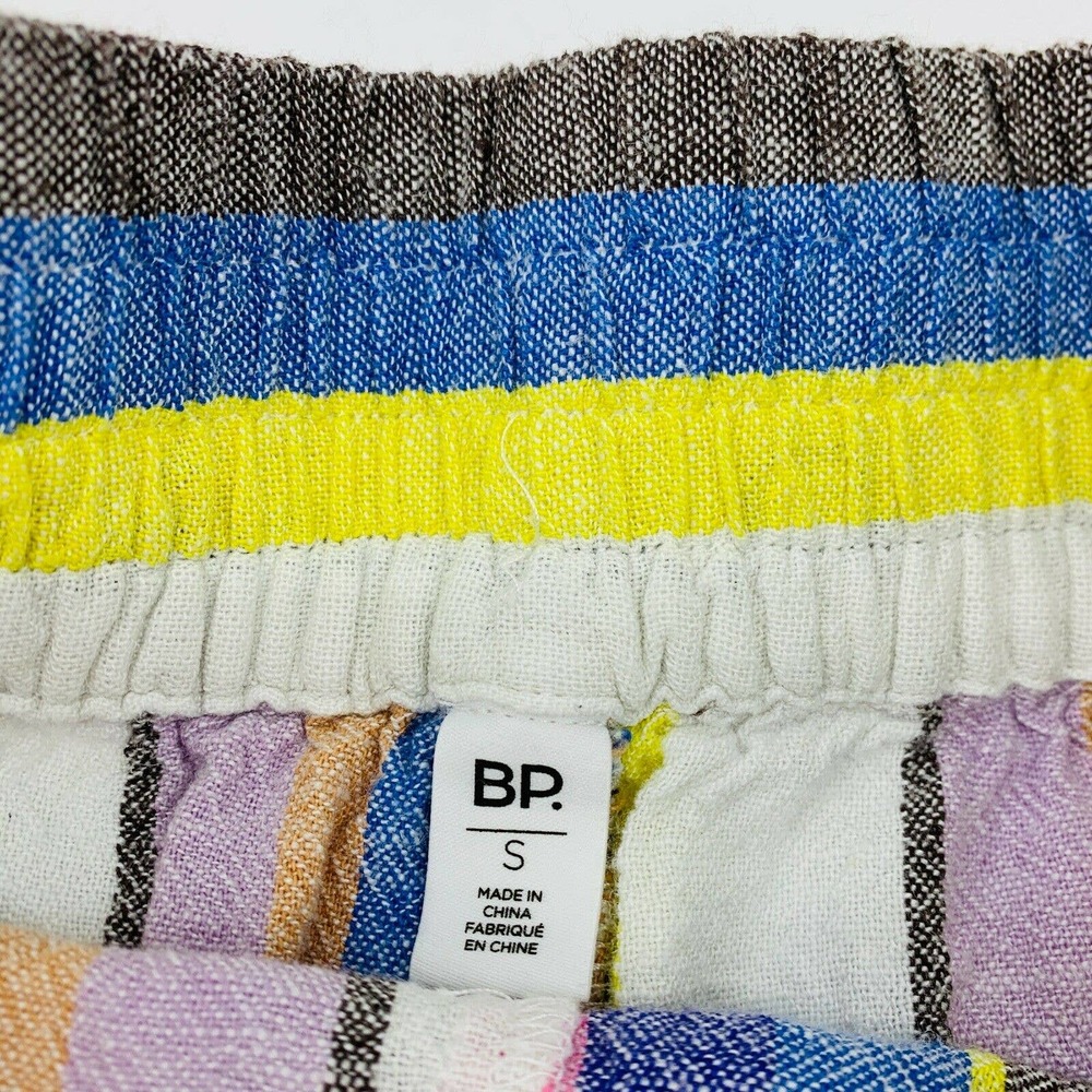 BP. Rainbow Stripe Linen Shorts Elastic Pockets - Picture 4 of 6